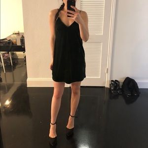 Green velvet slip dress